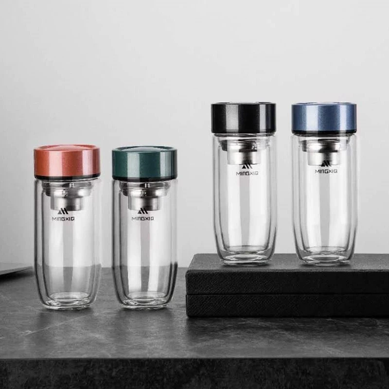 明霞双层玻璃杯鹅蛋形茶杯礼品杯印字LOGO印字水杯开业赠送礼品