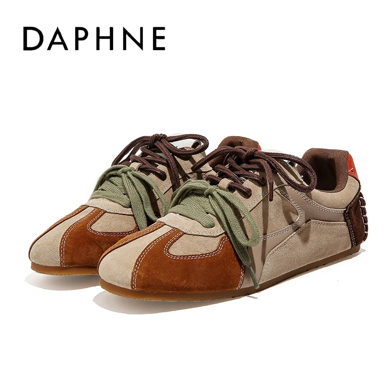 Daphne/达芙妮2025秋冬时尚百搭德训鞋女厚底增高双鞋带复古女鞋