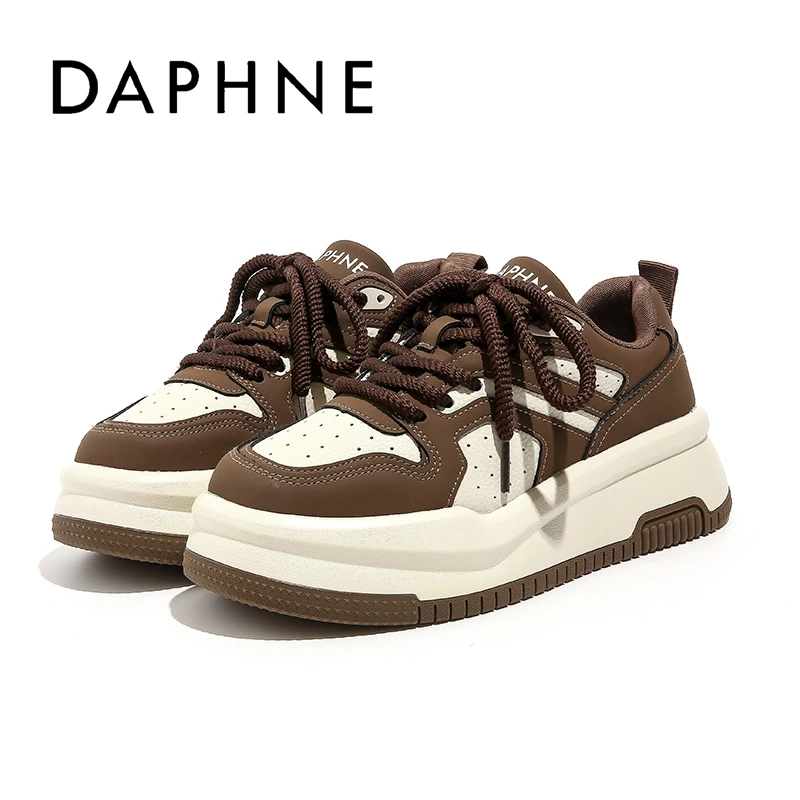 Daphne/达芙妮2025秋季美拉德棕色黑白休闲女鞋厚底时尚百搭鞋子