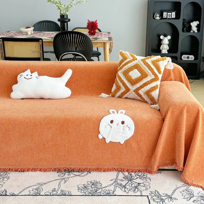 人字纹简约雪尼尔沙发巾防滑沙发垫可机洗四季通用沙发套罩全包