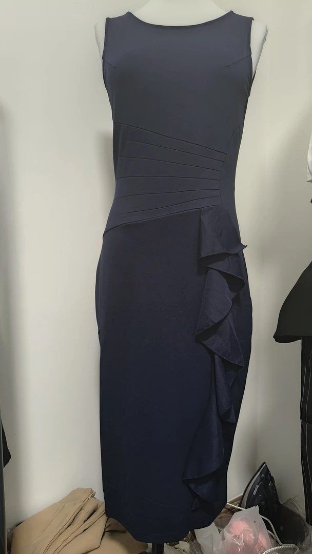 高品质连衣裙女款显瘦气质蓝色无袖旗袍修身时尚背带裙子