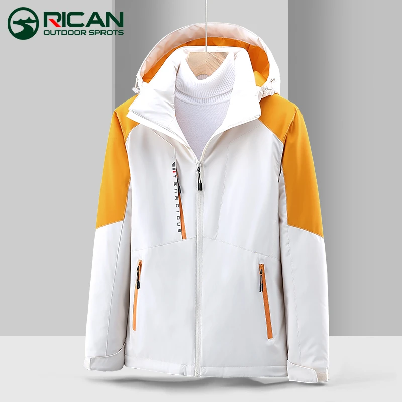 冲锋衣女加绒加厚拼撞色夹棉一体棉外套冬季户外防风防水登山服男