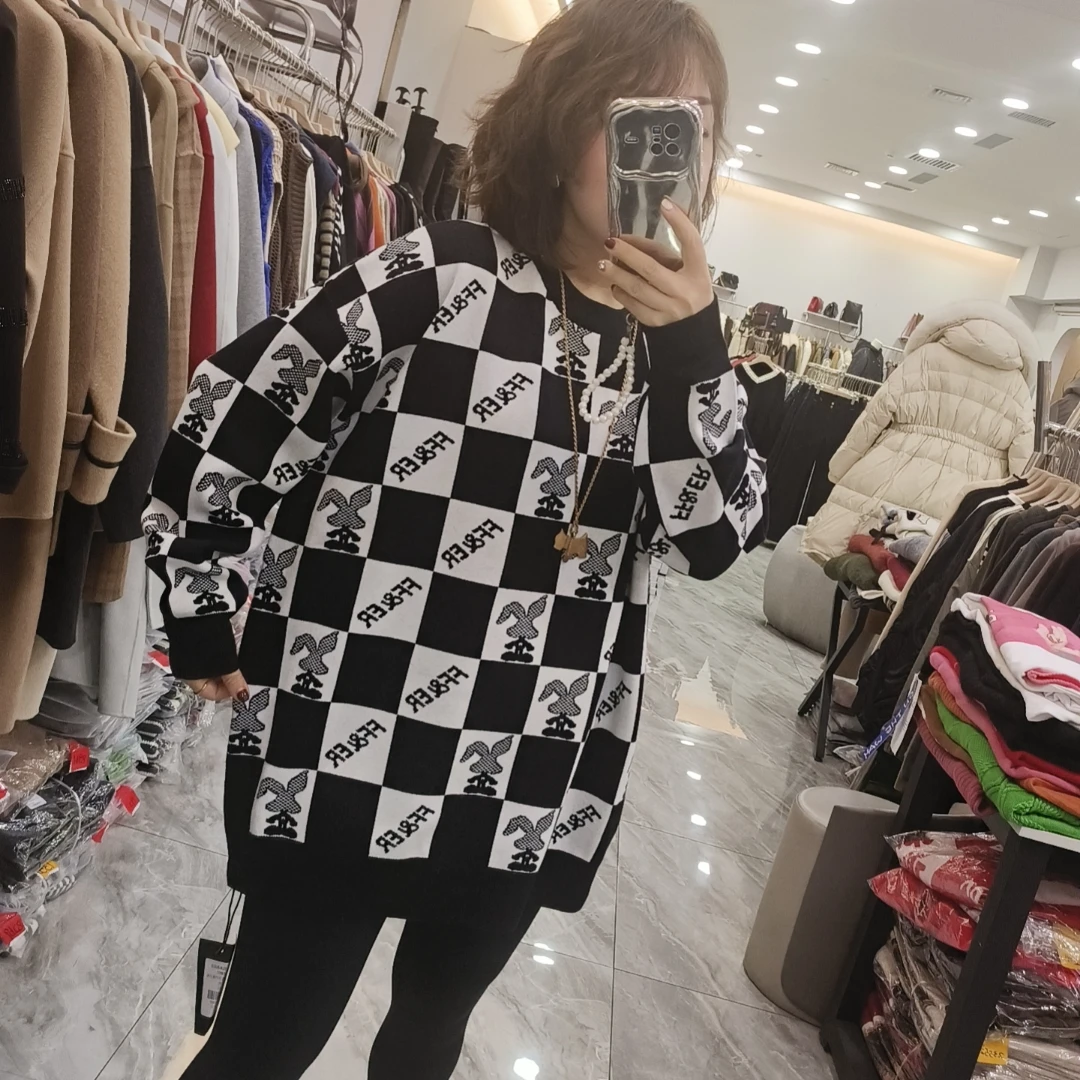 兔子FY黑白格长款