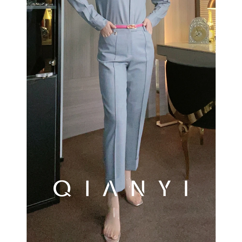 “纤屹”莫兰迪高级百搭时尚灰色女装休闲百搭裤子西裤高腰显瘦