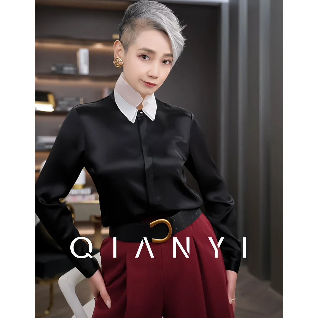 纤屹2024新款三层叠领醋酸轻奢高级感气质法式百搭衬衫女款