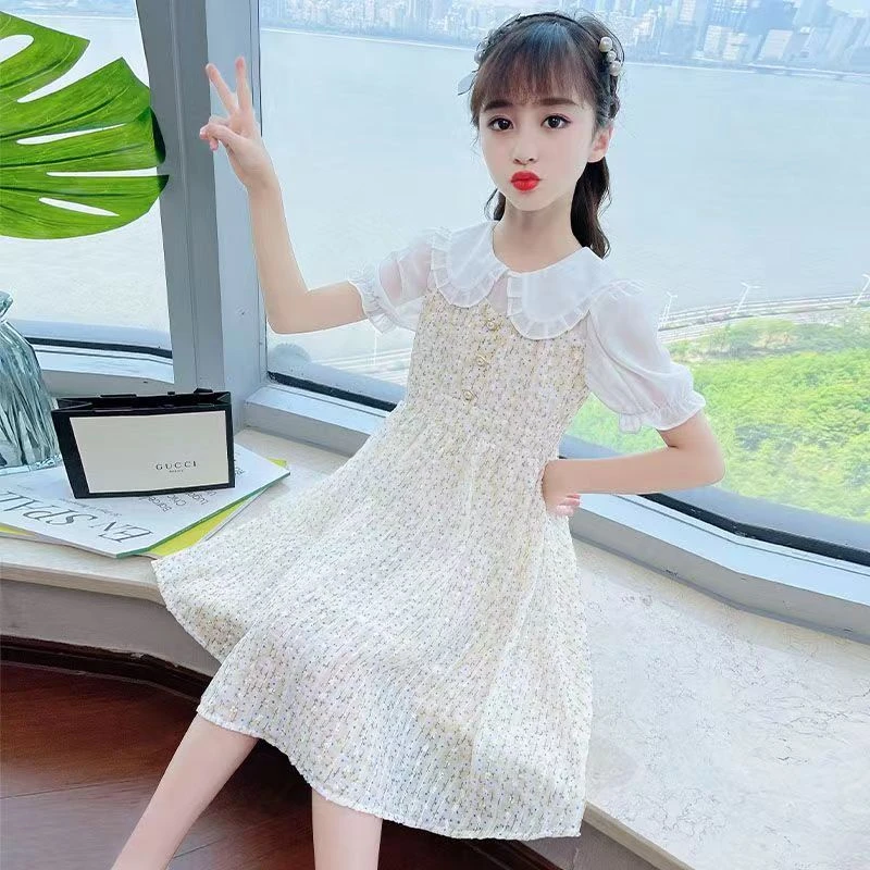 女童连衣裙2024新款儿童中大童网红洋气雪纺裙子夏季短袖公主裙