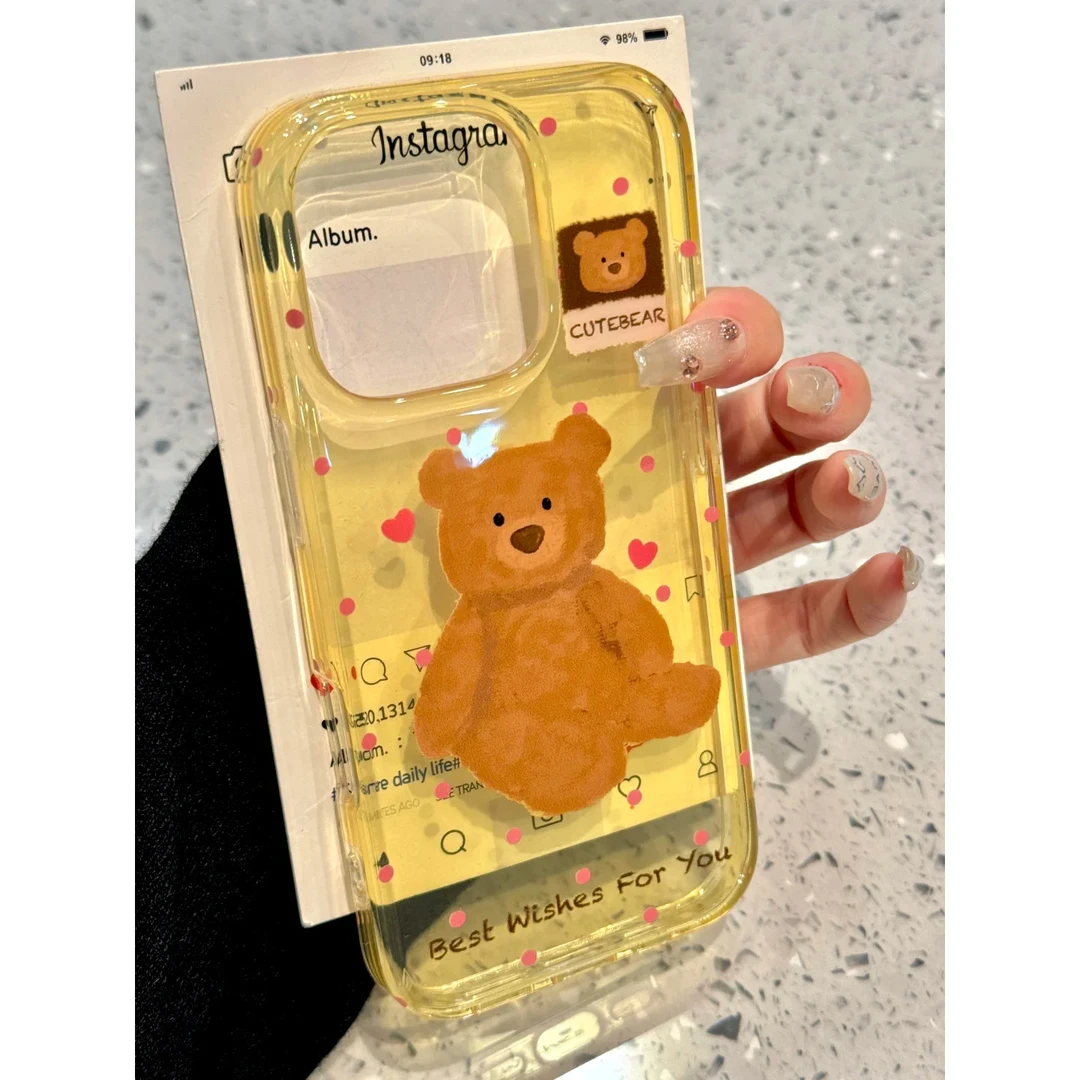 BANCA可爱波点布偶棕熊适用苹果16手机壳iphone15/14promax透明13
