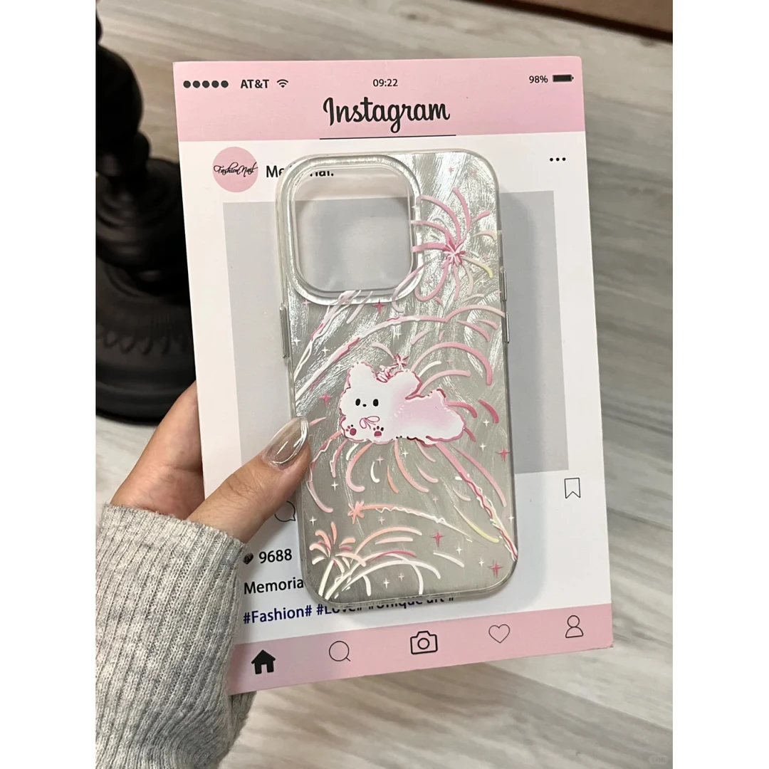 BANCA银色烟花小狗适用苹果16promax手机壳iPhone15/14羽纱13/12