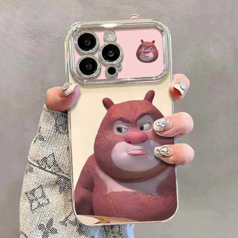 BANCA趣味表情熊大熊二苹果15华为p70/vivo/oppo小米14电镀大视窗