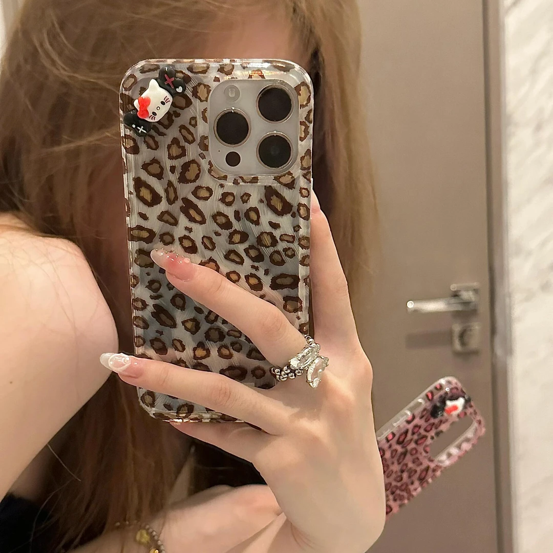 BANCA潮酷豹纹骨头贴件iphone15羽纱手机壳华为vivo小米oppo软套