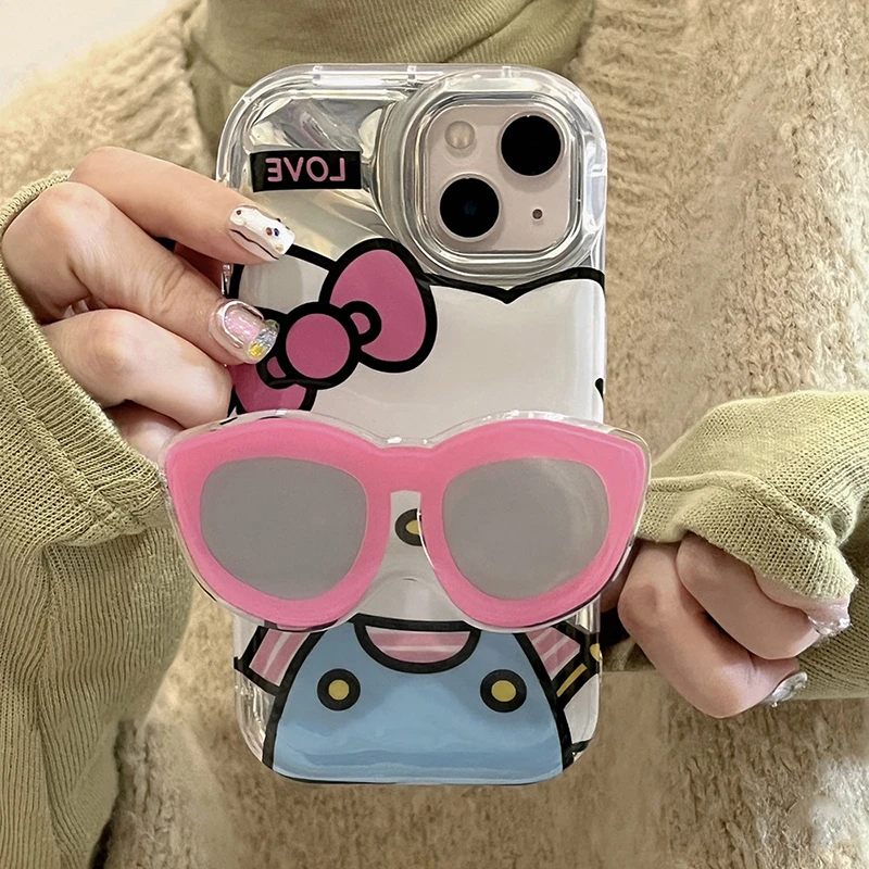 BANCA眼镜支架KT猫苹果14手机壳iphone13半包软壳12promax/11可爱