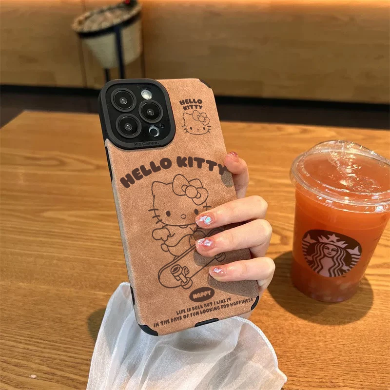 BANCA秋冬滑板凯蒂猫适用苹果16手机壳15毛皮13/14软iPhone12/11