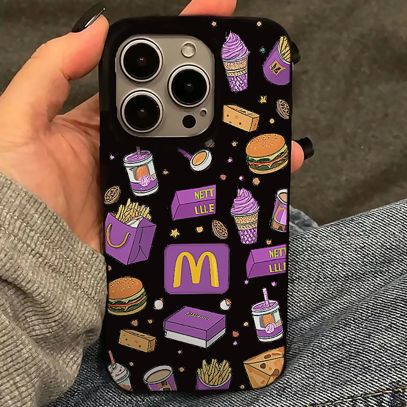 BANCAM紫色汉堡亮黑大孔适用iPhone14/15/16苹果13果冻壳12/11软