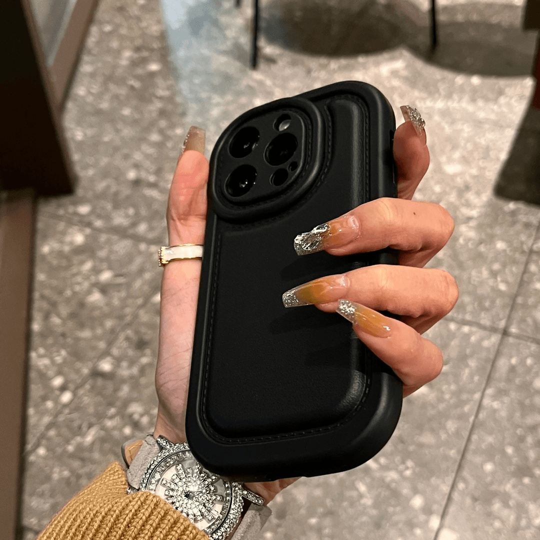 BANCA简约黑色皮纹iPhone15/14promax手机壳苹果13/12/11全包男女