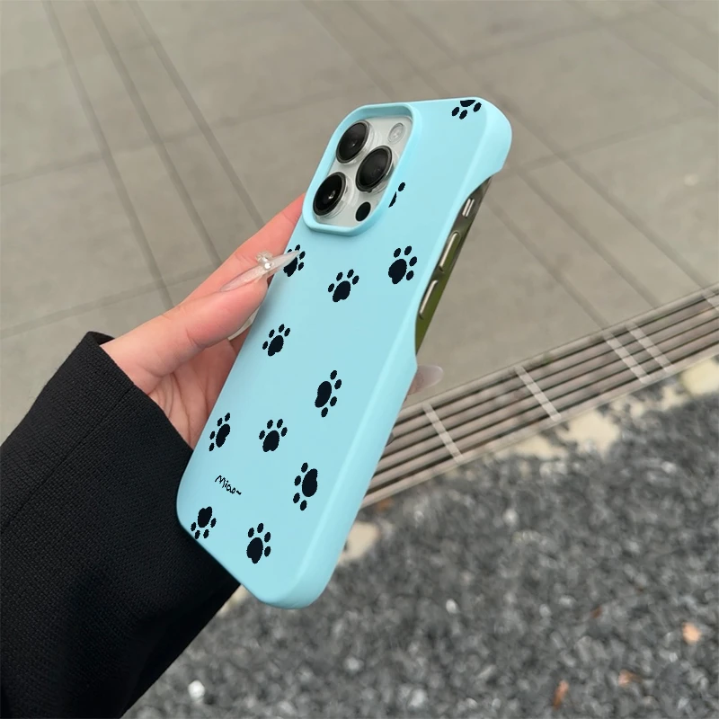 BANCA半包款满屏小猫爪适用苹果14promax无边框手机壳iphone16/15