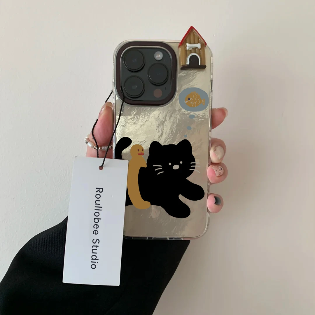 BANCA鸭子泳圈黑猫立体房子适用苹果15/16手机壳华为vivo小米oppo