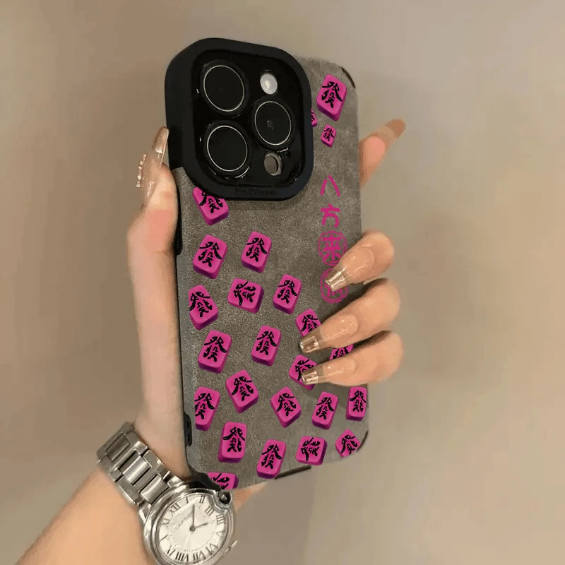 BANCA八方来财玫红发适用苹果16pro手机壳iPhone15翻毛皮14高级13