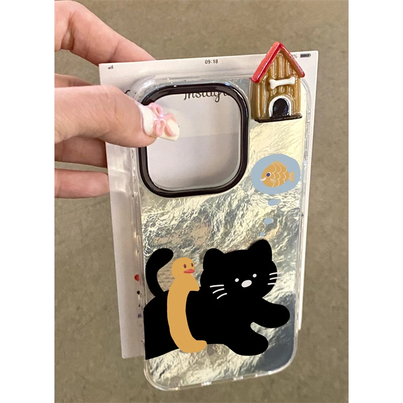 BANCA泳圈黑猫立体房子适用苹果16手机壳iphone15/14promax冰川13
