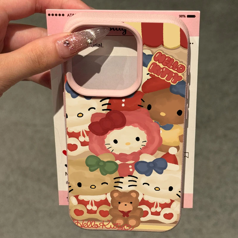 BANCA橱窗毛绒凯蒂猫适用iphone14/15/16手机壳苹果13荔枝纹12/11