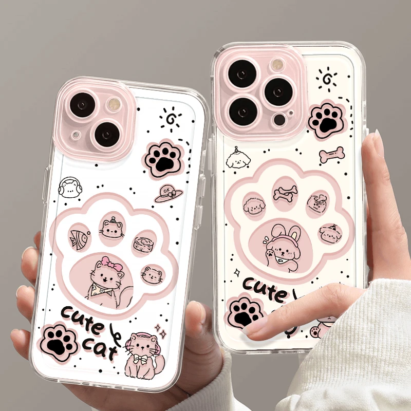 BANCA镂空猫狗情侣苹果15手机壳华为pura70透明vivo小米OPPO防摔