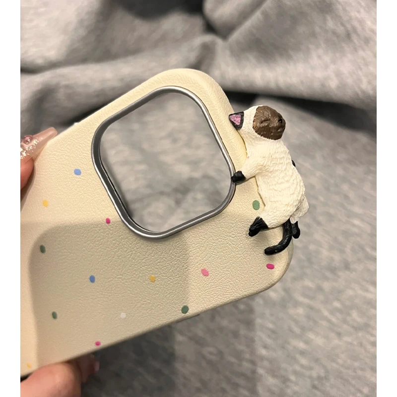 BANCA彩色波点立体趴趴猫适用苹果16手机壳iphone15/14皮纹13女12