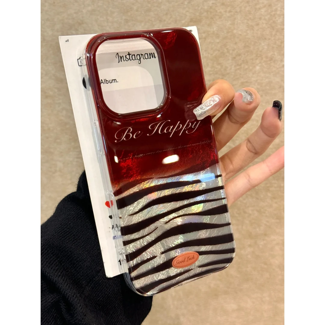 BANCAins斑马纹拼接红适用苹果16/15手机壳华为P70vivo小米14oppo