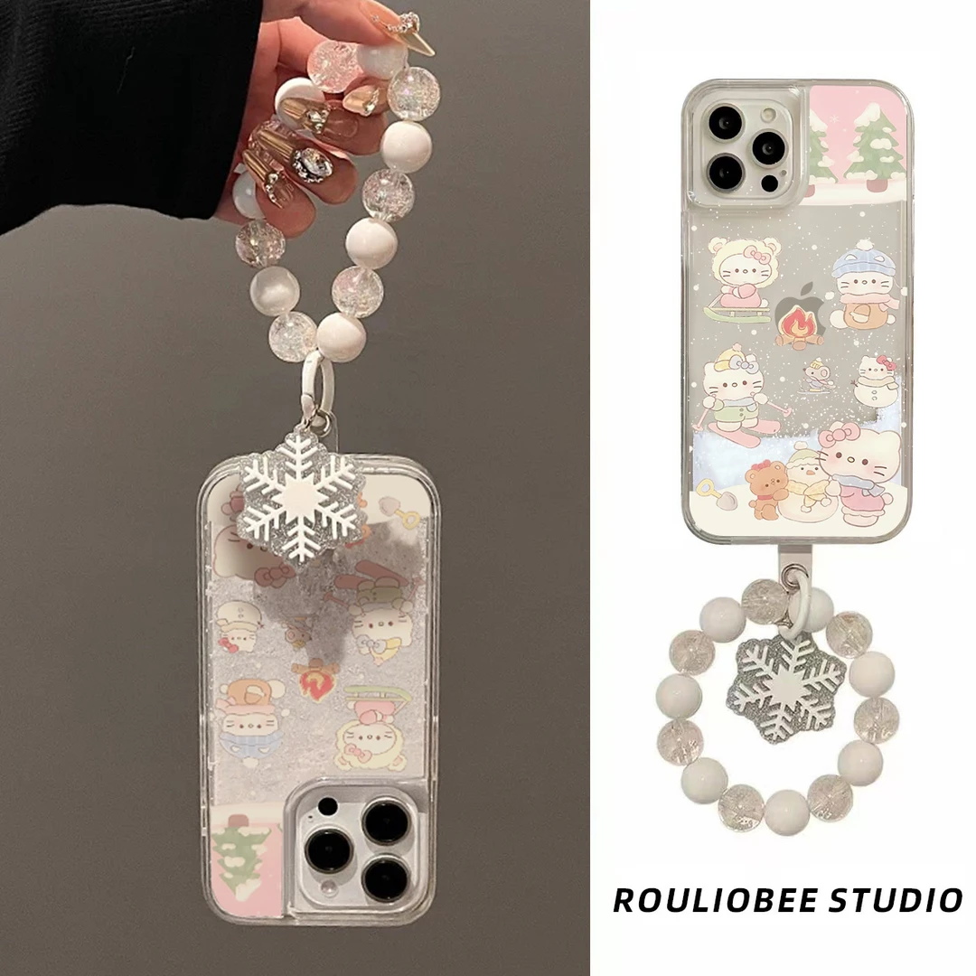 BANCA冬日流沙滑雪KT猫适用苹果16/15/14手机壳vivo华为oppo小米