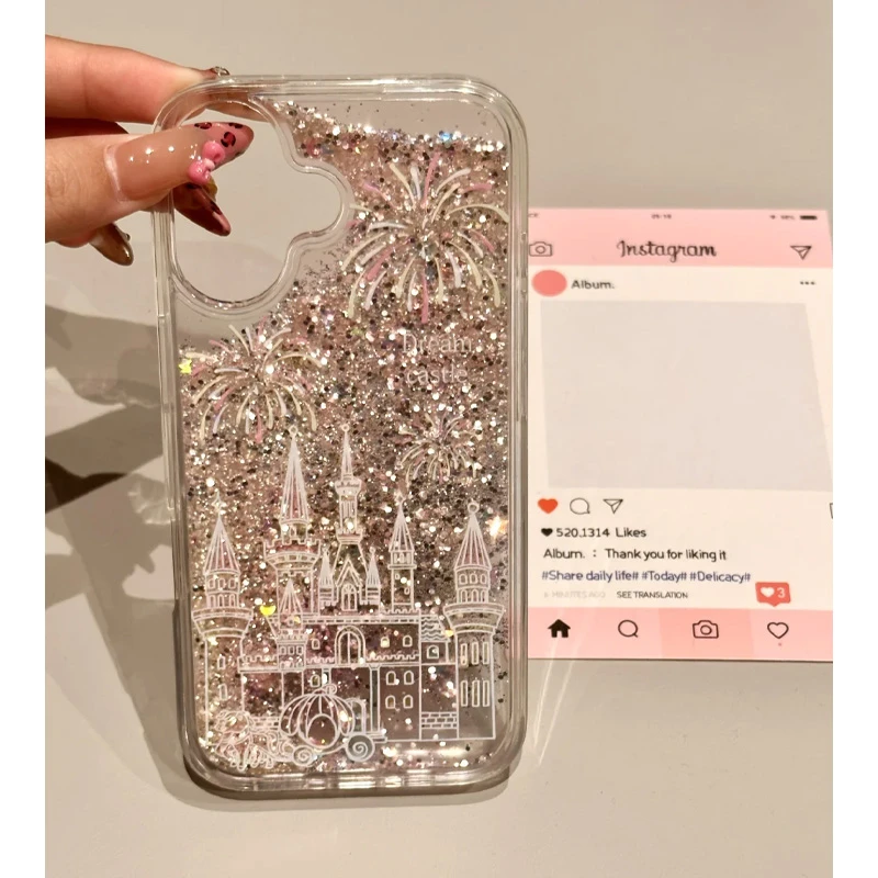 BANCA粉色城堡流沙适用iPhone16苹果13/15promax手机壳14女12/11