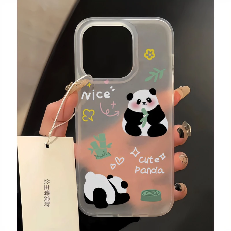 BANCA竹子熊猫磨砂壳苹果15手机壳iPhone13/14promax透明12可爱11