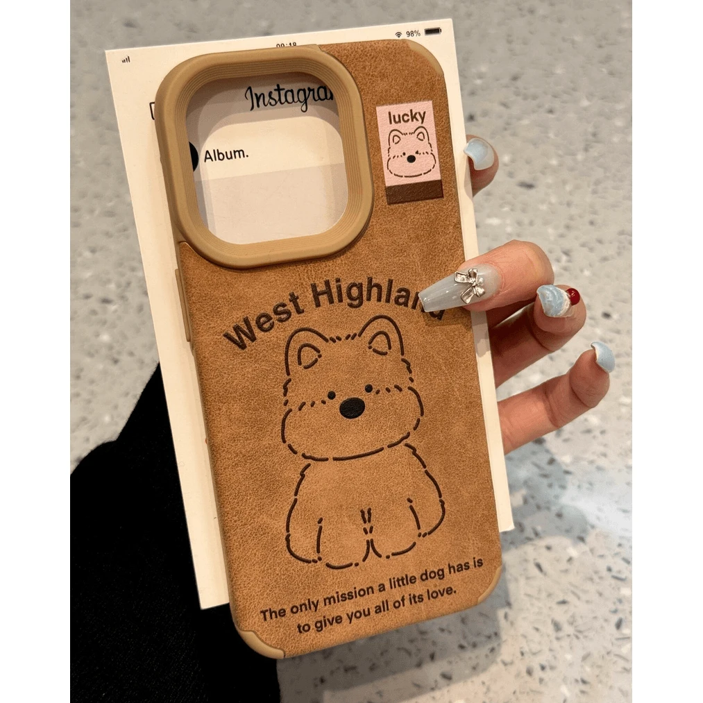 BANCA翻毛皮西高地小狗适用苹果16/15promax手机壳iPhone13/12/11