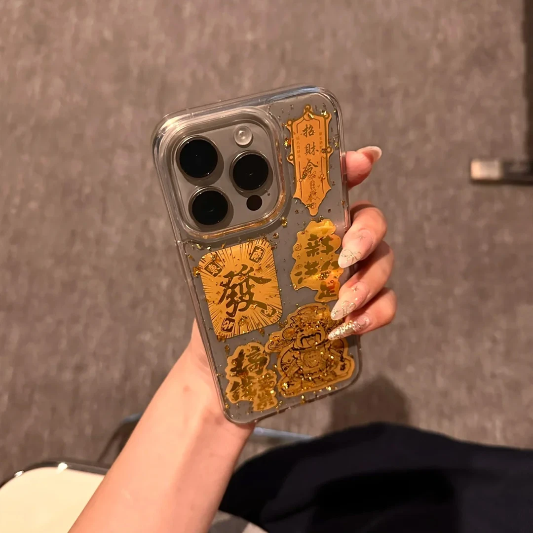 BANCA金箔薪满亿足财神爷适用iphone15苹果16手机壳滴胶14/13/12