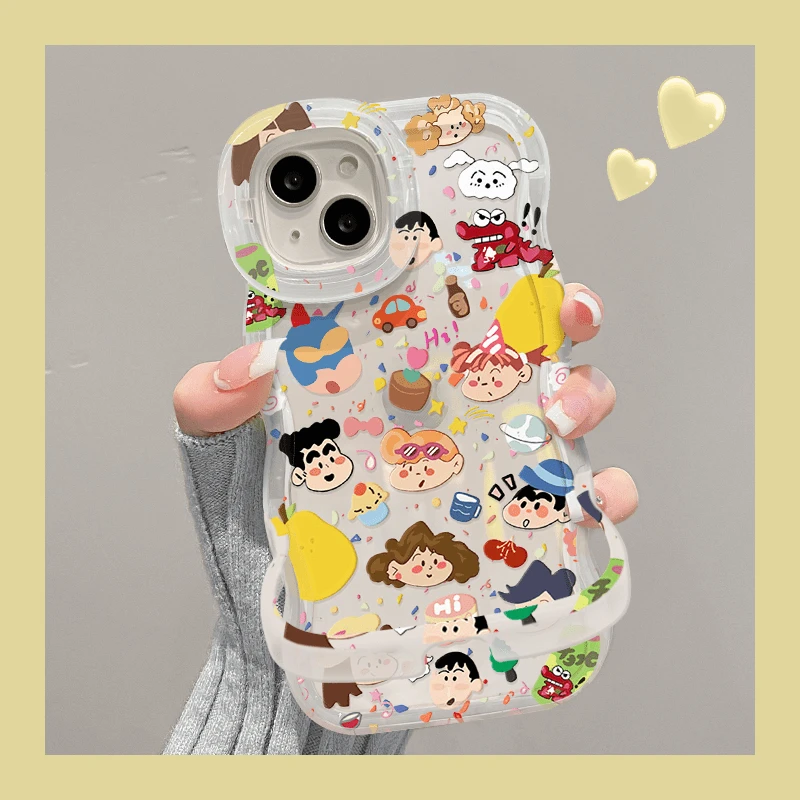 BANCA涂鸦小新板凳双支架iPhone15/14promax手机壳12苹果13透明11