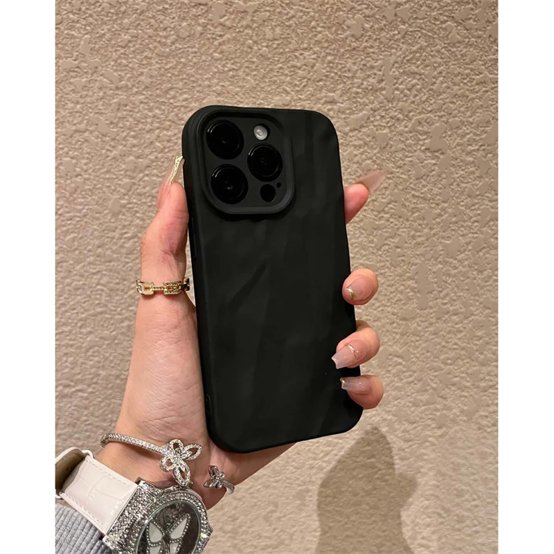 BANCA高级黑褶皱适用iPhone15Promax手机壳苹果16/14小众13百搭12