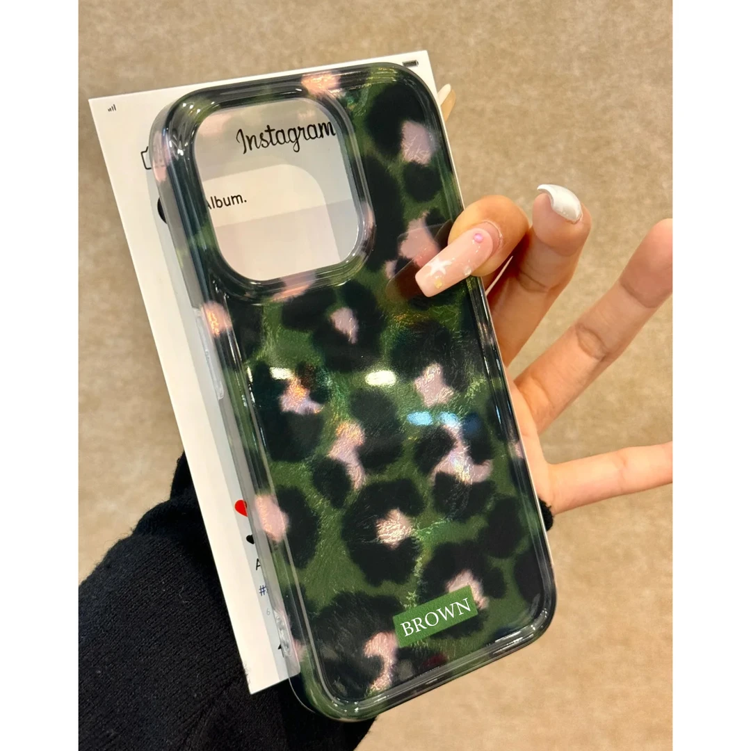 BANCA绿色冰裂黑粉豹纹适用苹果16/15手机壳华为p70vivo小米oppo