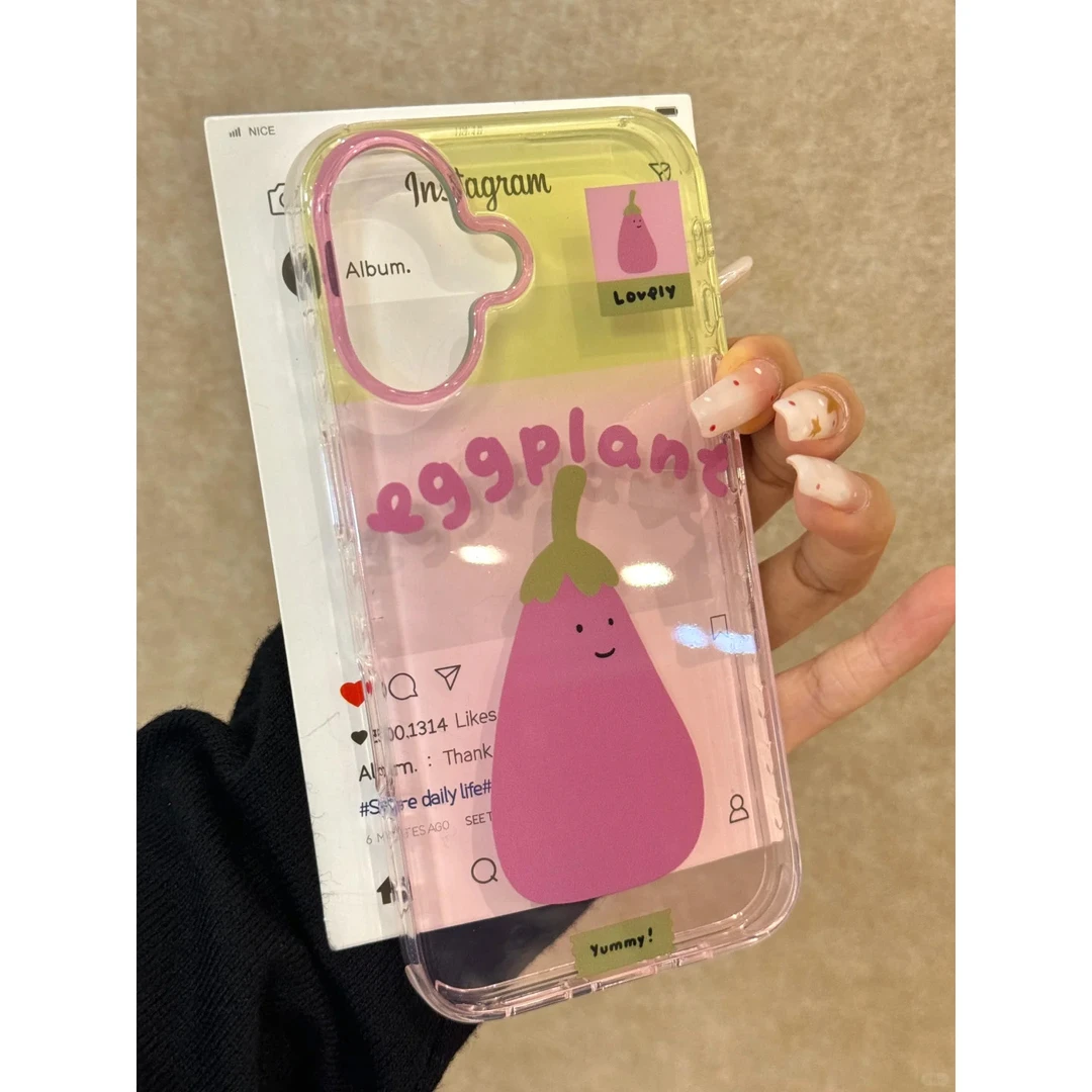 BANCA半透拼接紫色茄子适用苹果16手机壳iphone15/14promax透明13