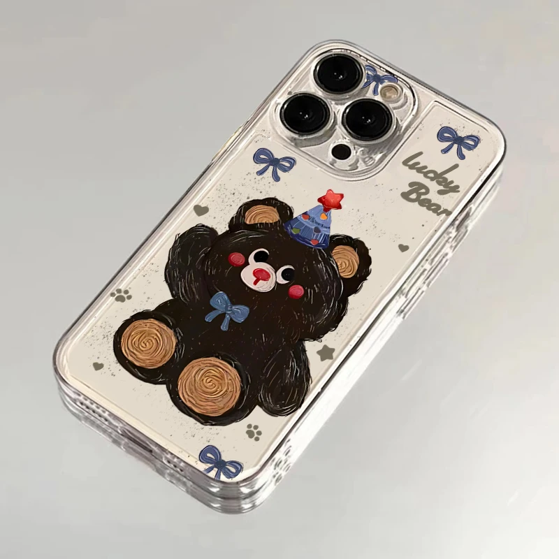 BANCA可爱油画熊苹果15手机壳iPhone13/14卡通12华为vivo小米oppo