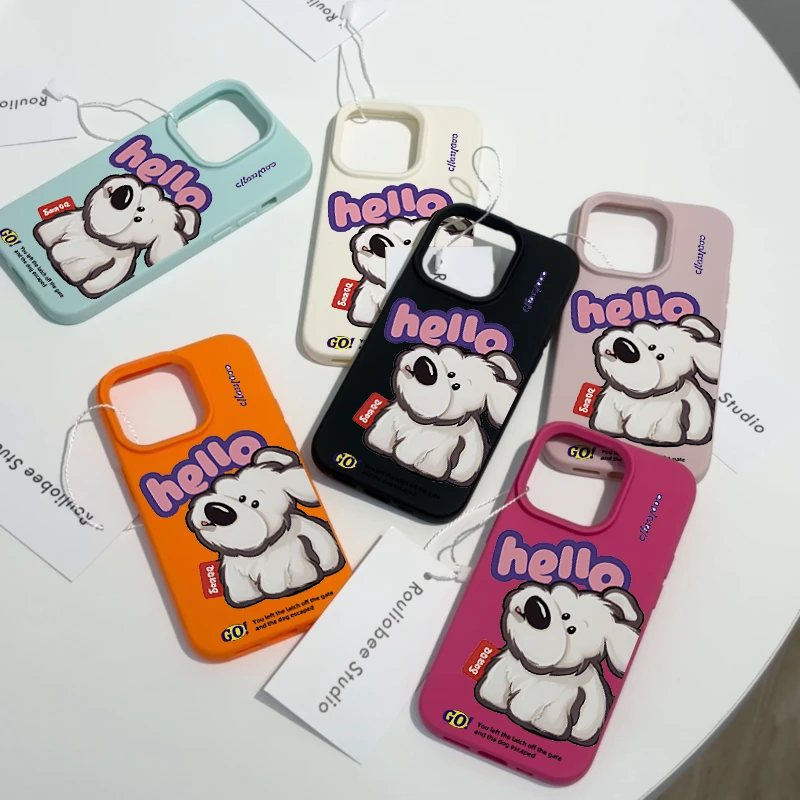 BANCAhello歪头小狗荔枝纹适用苹果15手机壳iPhone14promax磨砂13