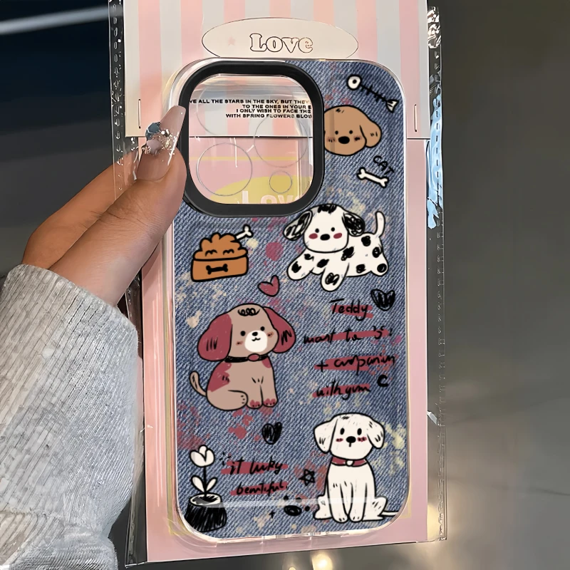 BANCA牛仔布纹狗狗适用苹果15手机壳iPhone13/14华为vivo小米oppo