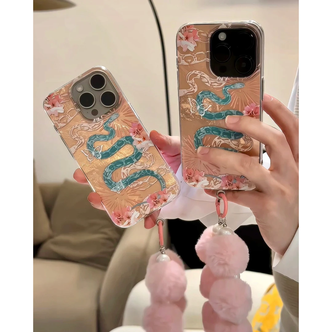 BANCA国风粉色双蛇烟花适用苹果16/15手链手机壳华为vivo小米oppo