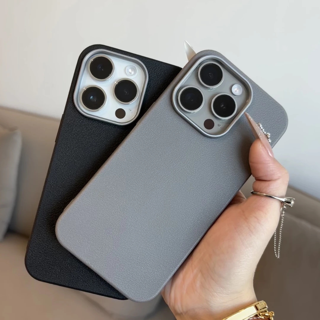 BANCA纯色皮纹路适用苹果15/14/13情侣iphone16promax手机壳12/11