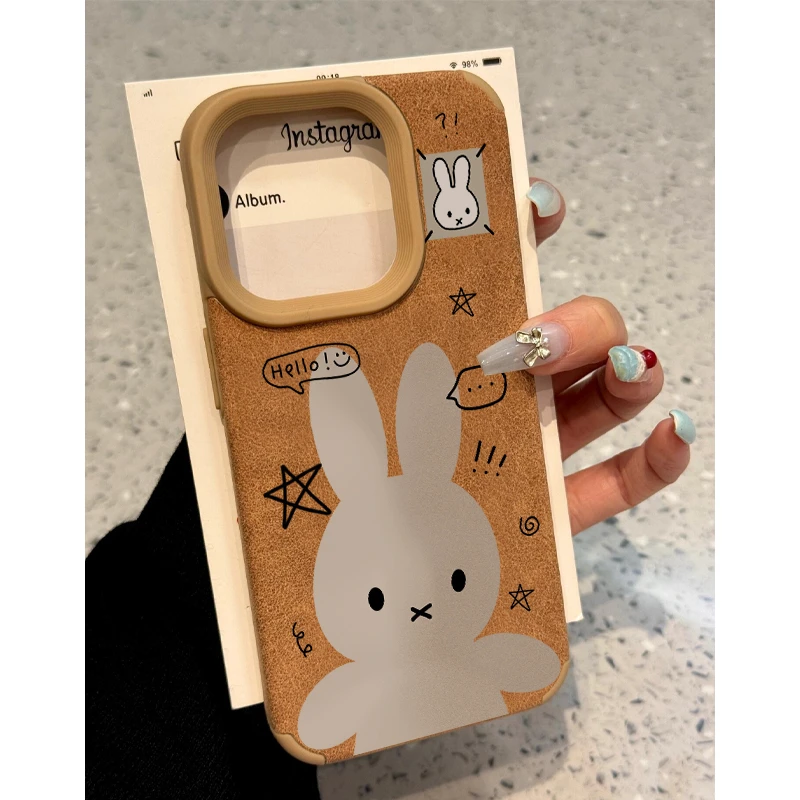 BANCA咖色软萌米菲兔适用苹果16pro手机壳iPhone15翻毛皮14/13/12
