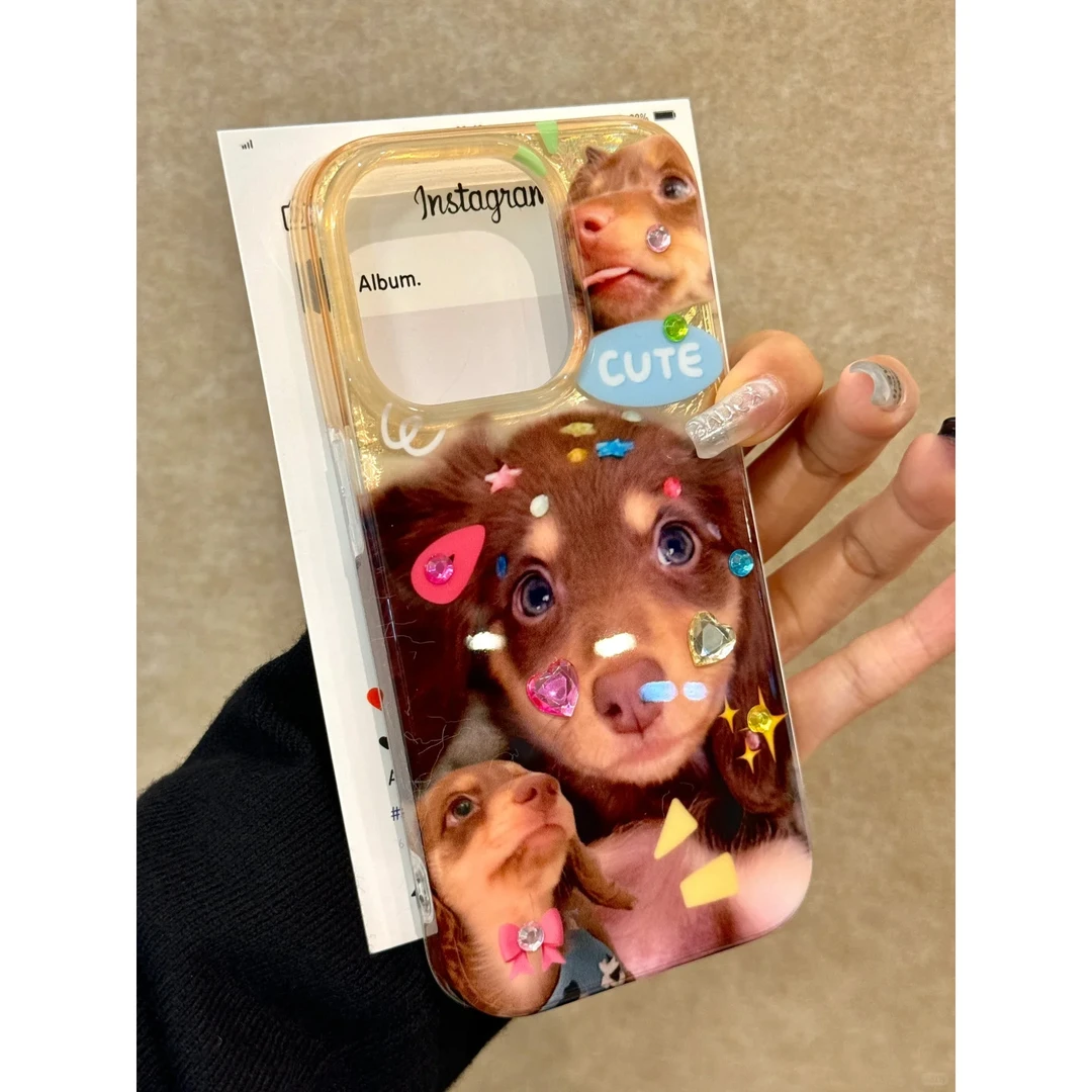 BANCA可爱发夹钻钻小狗适用苹果16/15手机壳华为P70vivo小米oppo
