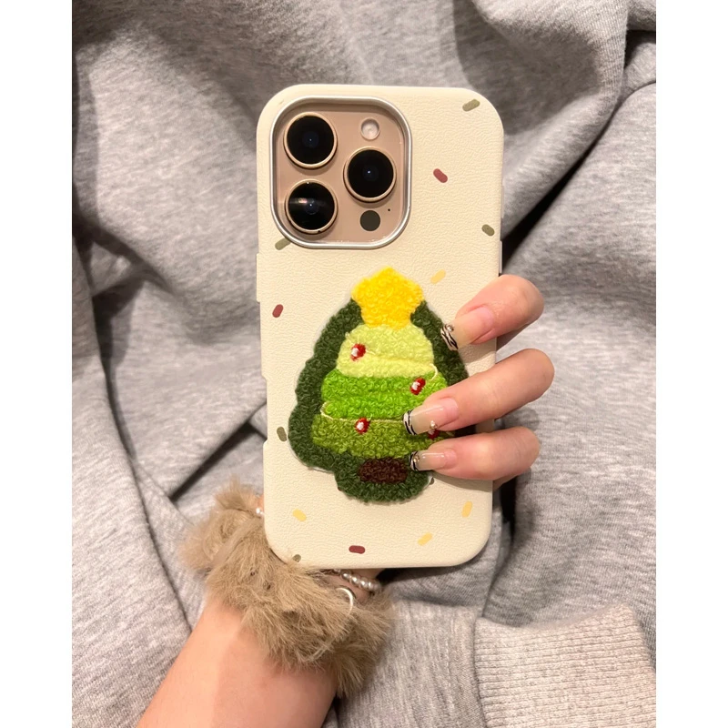 BANCA刺绣星星圣诞树适用苹果16手机壳iphone15/14金属框13皮纹12