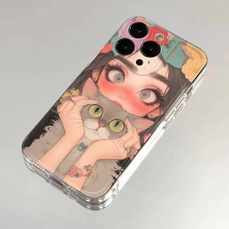 BANCA揉猫戴花女孩iphone15/13苹果14手机壳华为vivo小米oppo软套