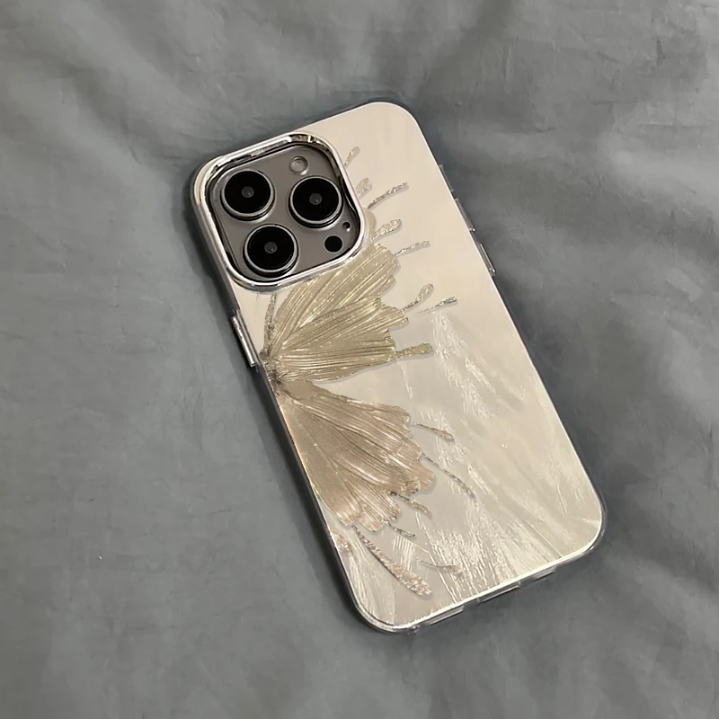 BANCA高级感羽纱金色蝴蝶苹果15手机壳iPhone14Promax/13华为小米