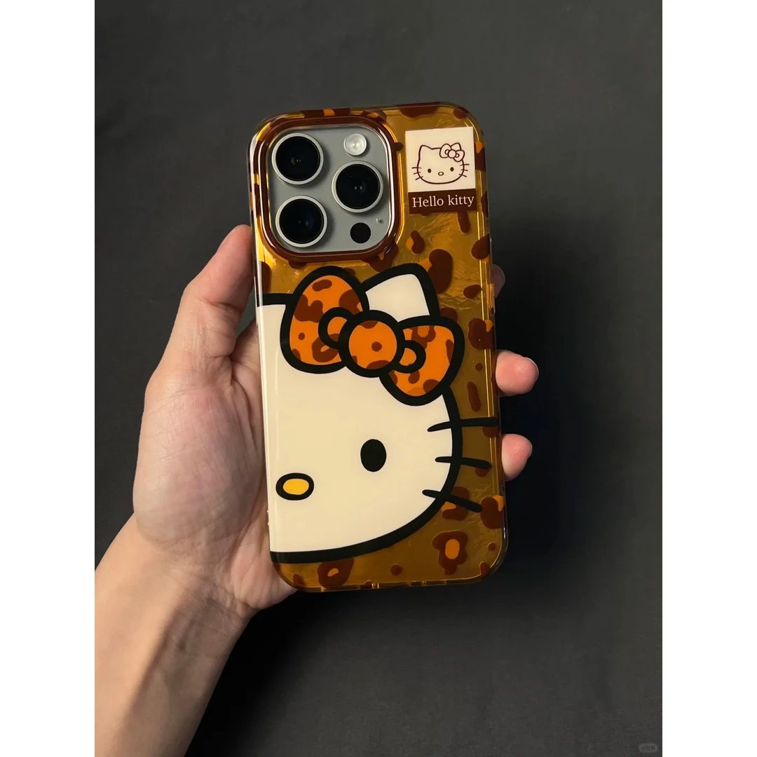 BANCA复古豹纹凯蒂猫适用苹果16手机壳iphone15/14promax冰川壳13