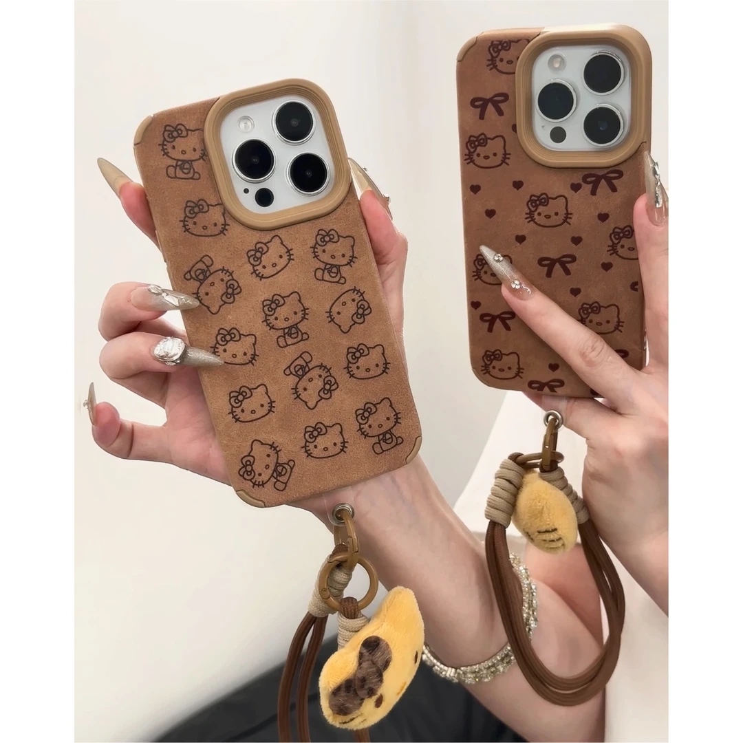 BANCA毛绒kitty适用苹果16pro手机壳iPhone15翻毛皮14软13/12/11