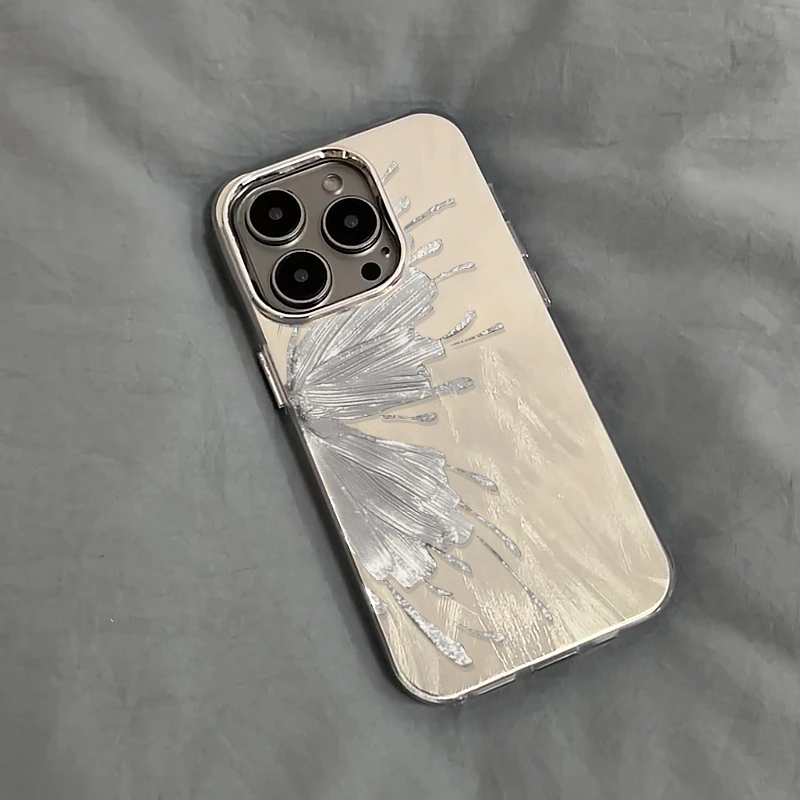 BANCAins风银色蝴蝶羽纱苹果15手机壳iPhone14Promax/13华为小米