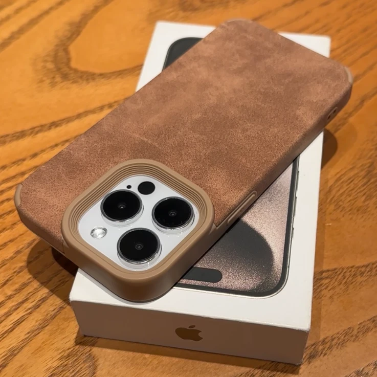 BANCA高级肤感翻毛皮适用iPhone16/15promax手机壳苹果14磨砂13软