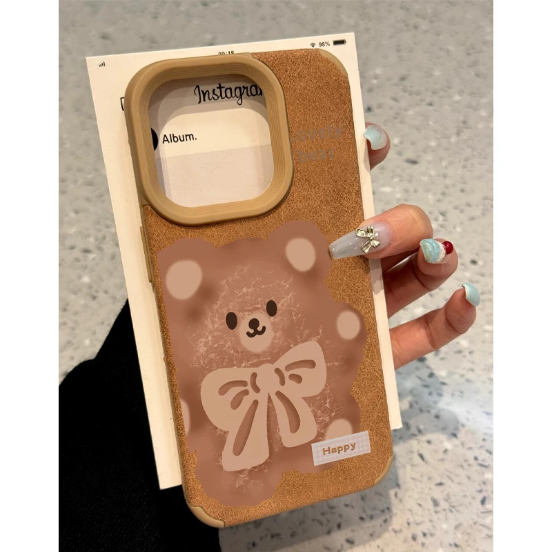 BANCA毛绒感小熊适用苹果16/15/14pro毛皮手机壳iPhone13/12/11套